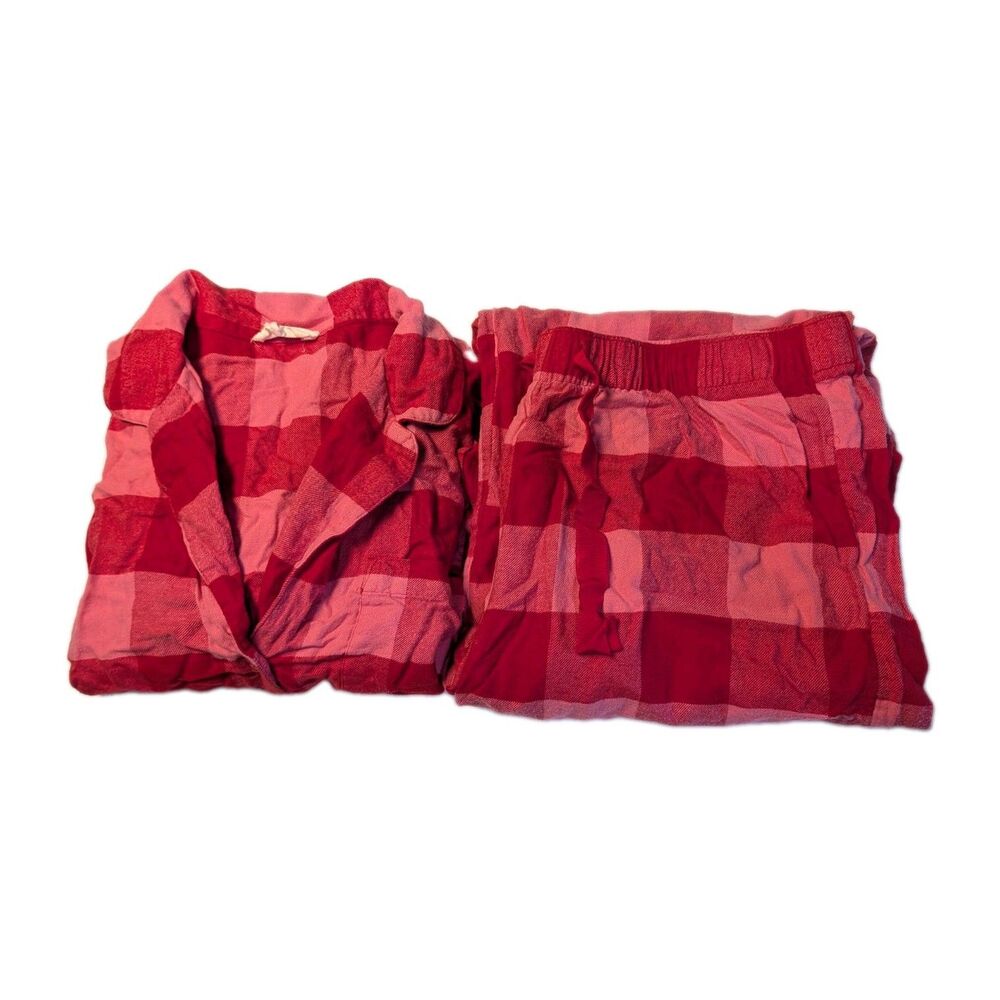 Lou & Grey Sleep Pajama Set M Red Pink Buffalo Plaid Cotton Flannel Pants